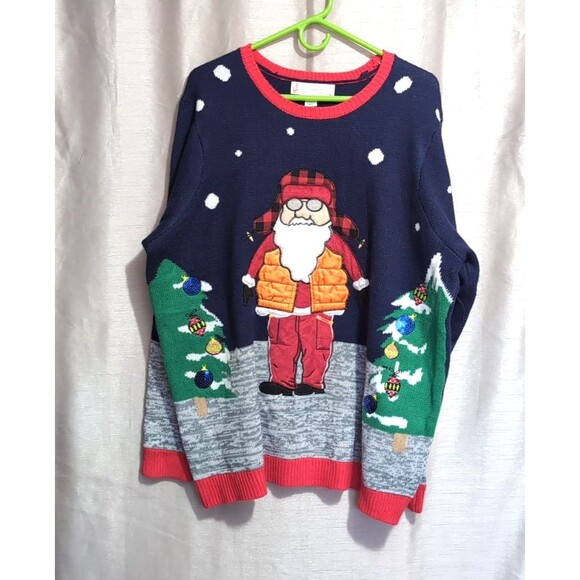 Jolly Sweaters Ugly Christmas Sweater Unisex XXL Santa in Hunting Vest Funny - Picture 1 of 16